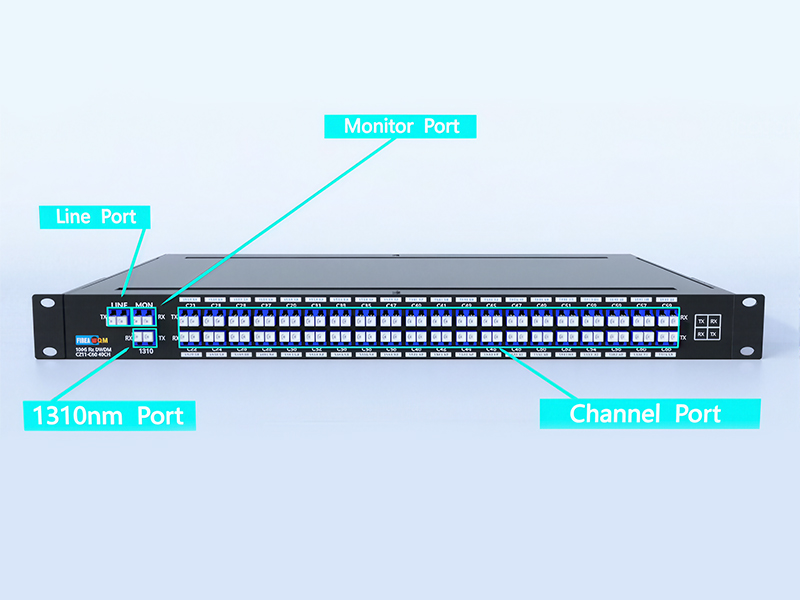 DWDM MUX DEMUX，40通道，波長范圍C21-C60，帶1310nm波長通道及監(jiān)控端口，LC/UPC雙纖，1U機(jī)架式