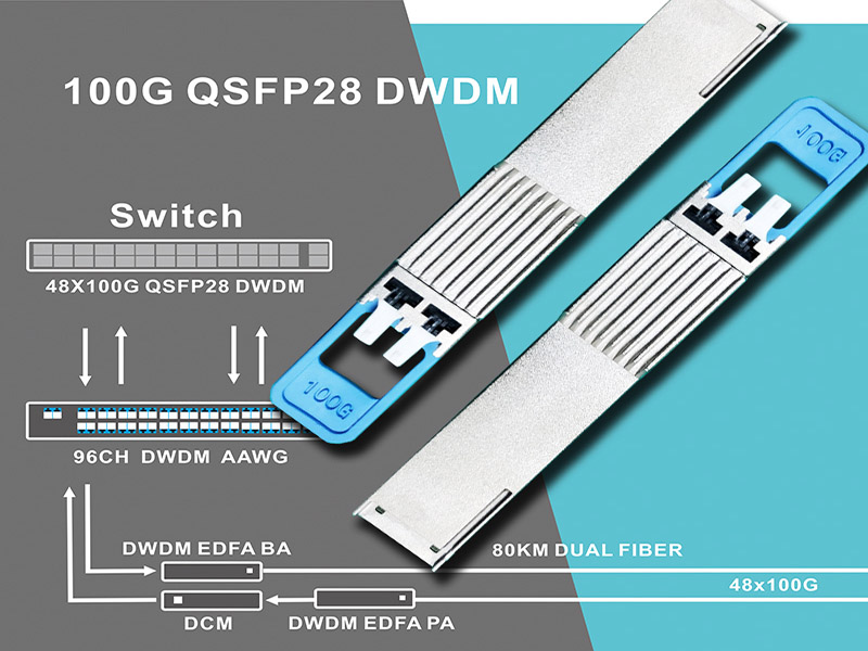 點對點 20路 100G DWDM QSFP28 55KM 傳輸